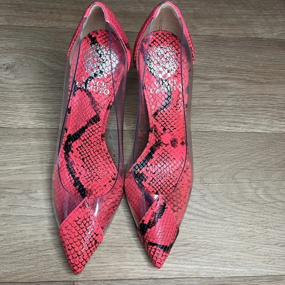 Vince‎ Camuto Clear Neon Poised Python Snakeskin Heels, Pink, 5.5